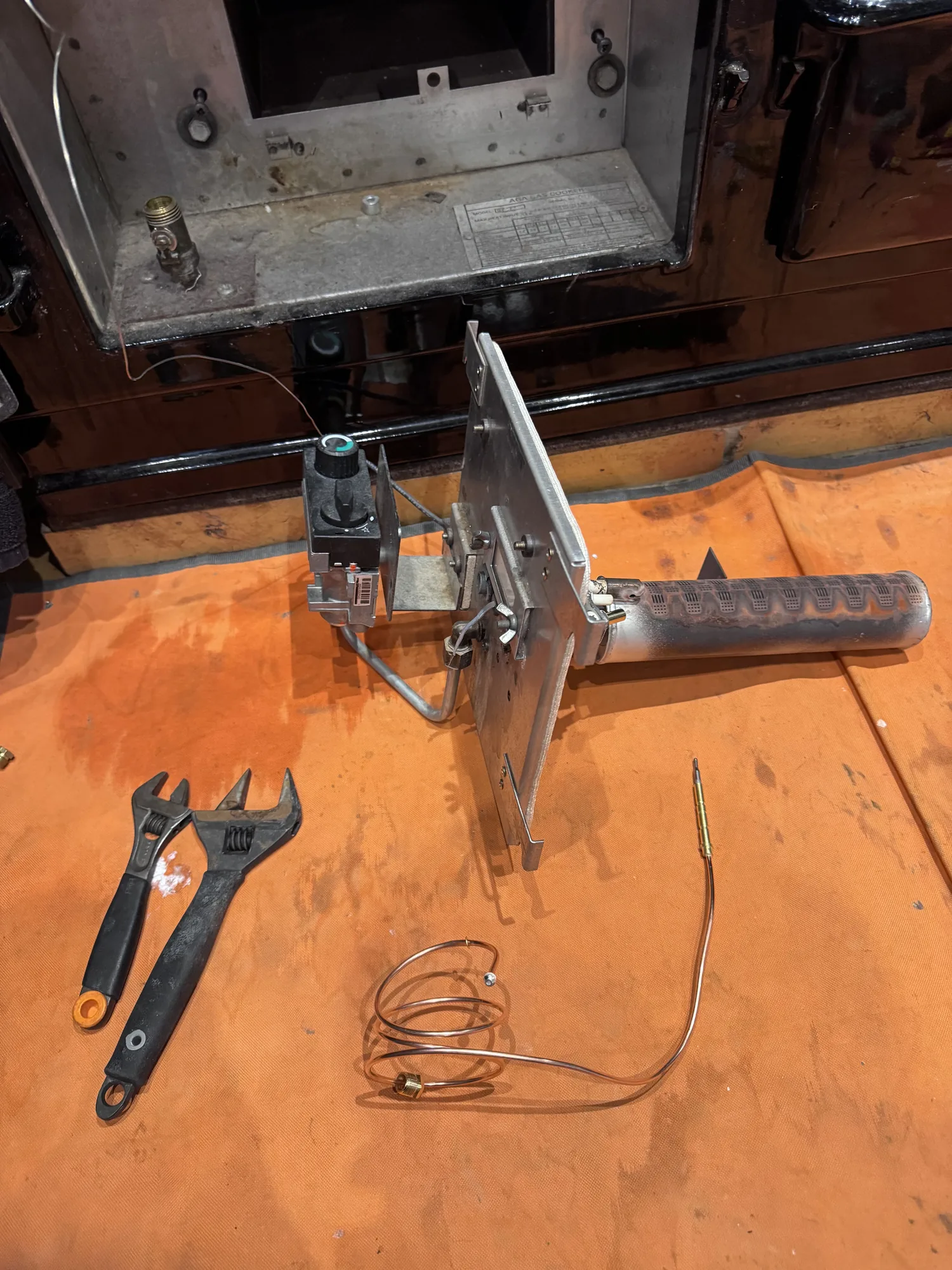 AGA burner assembly removed for cleaning