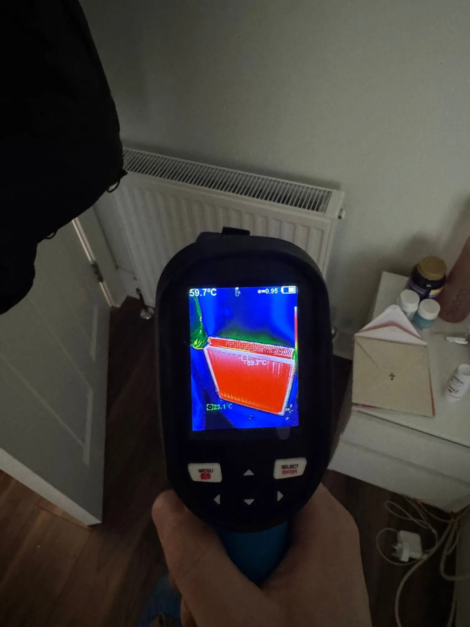 Thermal scan showing heat distribution across a radiator